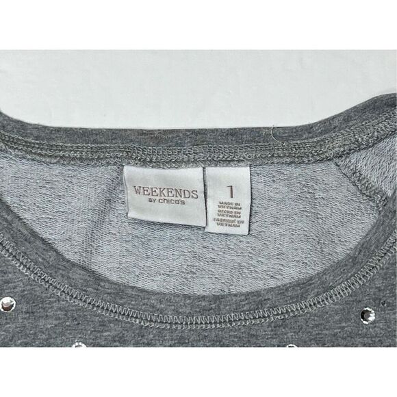 Weekends + Chico's French Terry Gray Sweatshirt 1=M=8/10 Minimalist Casual - Picture 4 of 12